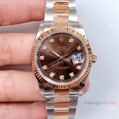 Swiss 3235 Rolex Datejust Replica Watch 2-Tone Rose Gold Brown Dial